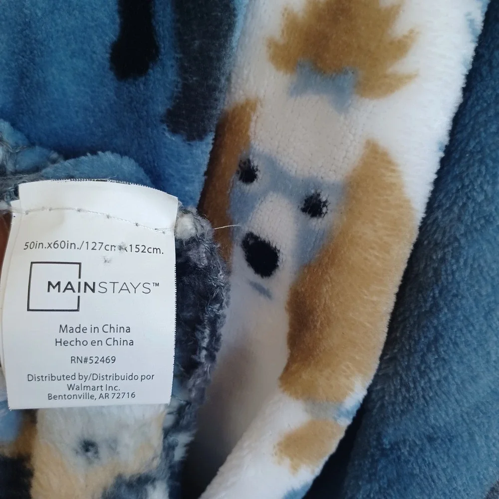 Mainstays Dog Breed Print Plush Fleece Throw Blanket Blue 50x60 Husky Poodle